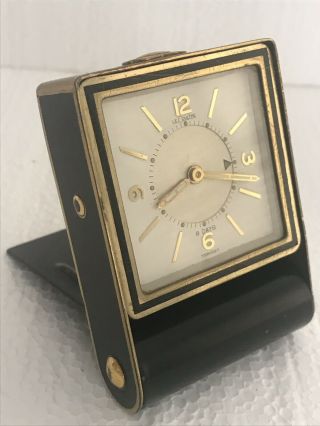 Jaeger Lecoultre 8 Day Alarm Clock Vintage Swiss Luxury Black & Gold Color