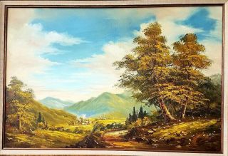 Vintage Signed Impressionist European Landscape Oil Painting On Canvas