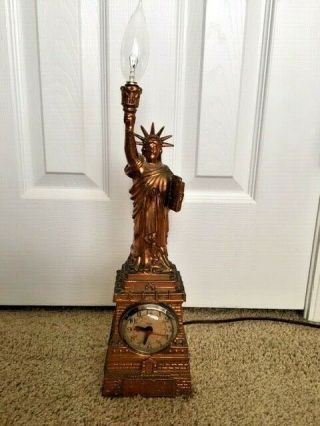Vintage United Self Starting Statue Of Liberty Clock And Lamp,  Bronze -