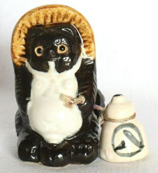 Japanese Raccoon Dog Tanuki Shigaraki Ware Pottery Figurine Lucky Charm Vintage