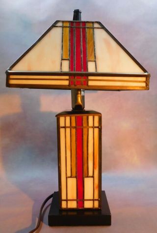 Vintage Mission Style Craftsman Stained Glass Tiffany Table Lamp Accent Lamp