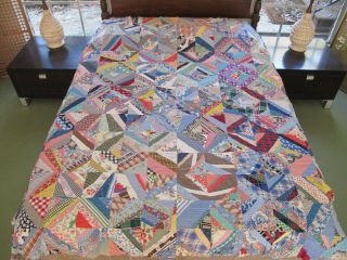 Vintage All Feed Sack Crazy Squares Quilt Top W/ Many Novelty Prints; 81 " X 70 "