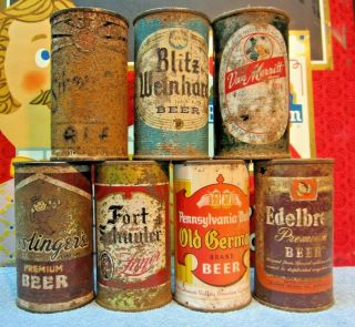 7 Single Side Flat Top Beer Cans,  Edelbrew,  Silver Bar,  Esslinger,  Blitz Etc.