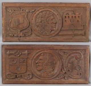 Pr 19thc Antique Carved Oak,  Architectural Fragments,  Gothic Panels Crests