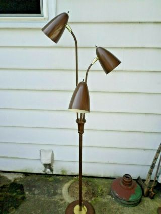Vintage Mid Century Modern Eames Era 3 Light Bullet Cone Floor Lamp