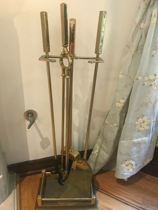 Vintage Mid Century Modern Modernist Brass Fireplace Tool Set
