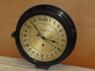 Chelsea U.  S.  Navy Ships Clock 8 1/2 " Dial 24 Hr 1954 Korean War Era Restored