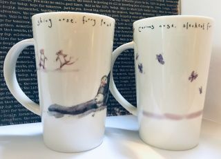 Kent Pottery CAT Mug Set - Twitchy Tail & Twitching Whiskers - Butterflies/Mice EUC 2
