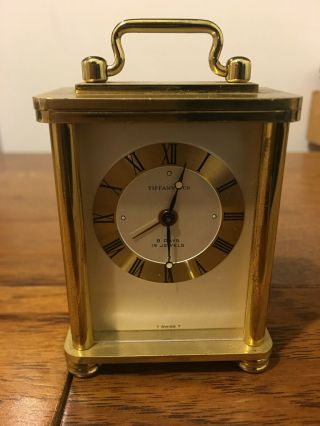 Vintage Brass Tiffany Co Carriage Clock 8 Days 15 Jewels Swiss 1112829 61 - 73 - 459