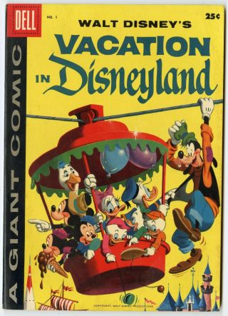 Vacation In Disneyland 1 Vf,  8.  5 Ow/white Pages Dell Giant Donald Duck 1958