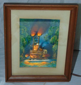 Rare 1953 Econolite On The Bayou Paddle Boat River Motion Lamp Picture Frame