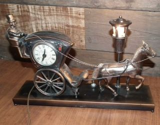Vintage United Metal Goods Cab Horse & Carriage Clock Model 701 Made In Usa L@@k