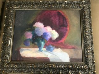 Vintage " Still Life With Flowers " Oil On Board Painting - Signed And Framed