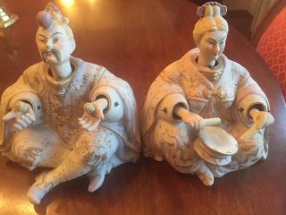 Set Of 2 Vintage Japanese Nodders With Moving Heads And Hands Very Rare Antique
