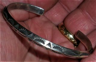 Antique C1930 Navajo Coin Silver Carinated Bracelet Triangle Classic Stamps Vafo