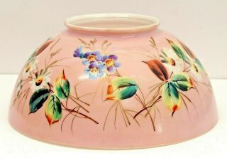 Antique Victorian 14 " Hanging Oil Lamp Shade Pink W/ Handpainted Flowers