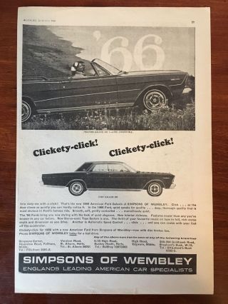 Vintage 1965 Print Ad For The 1966 Ford Galaxie 500 7 Litre Convertible
