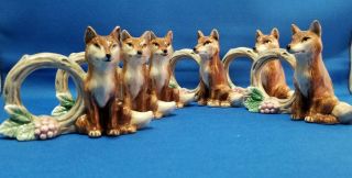 Set Of 6 Fitz And Floyd Hand Painted Tally Ho Fox Napkin Rings Vintage Christmas