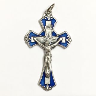 Blue Enamel Crucifix Cross Jesus Catholic Religious Italian Pendant Medal