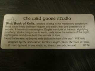 Book of Kells ' Birds ' Handcast Plaque Wild Goose Studio Irish Kathleen Smyth Bir 3