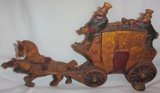 Vintage/Antique 1930 ' s Cast Iron London Mail Stagecoach Horses Doorstop N 17 and 2