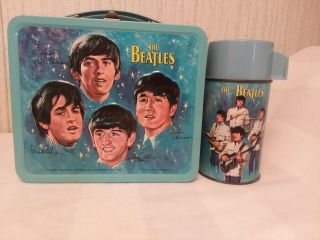 Vintage 1965 Near The Beatles Metal Lunch Box & Thermos,  Aladdin.