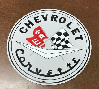 Vintage 50s Chevrolet Corvette Porcelain Metal Dealer Service Shop Sign 11 - 1/4”