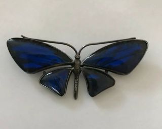 Vintage Art Deco Sterling Silver Morpho Butterfly Wing Brooch Pin - England