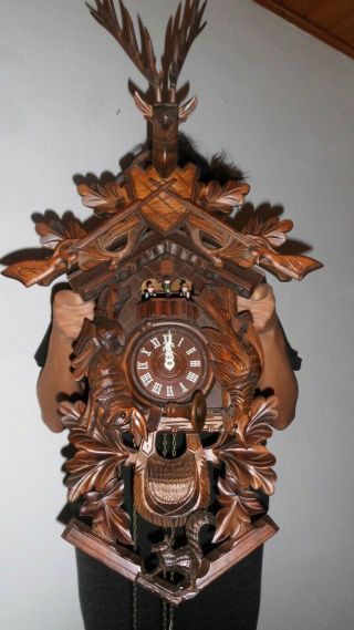 Xxl Cuckoo Clock Black Forest 8 Day Mechanical 2 Melodie With Dancer