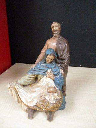 Vintage Hand Painted Nativity Scene Mary Joseph Jesus Ceramic Atlantic Mold 11 "