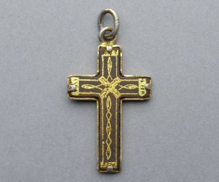 Jesus Christ,  Cross,  Crucifix.  Antique Religious Damascening Pendant.  Medal.