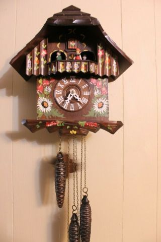 Vintage German Chalet Musical Cuckoo Clock,  Edelweiss Gueissaz Jaccard