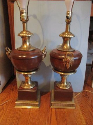 Large Frederick Cooper Aged Brass Wood Urn/trophy Style 3 - Way Table Lamp