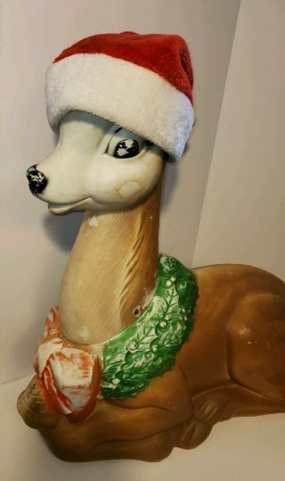 Very Rare Vintage Poloron Lighted Blowmold Reindeer Deer Blow Mold Missing Ears)