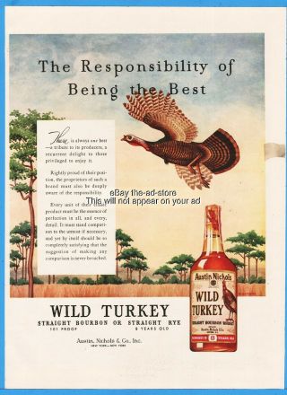 1960 Wild Turkey Bourbon Whiskey Bird Bottle Art Vintage Print Ad Advertising