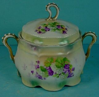Antique German Porcelain Double Handle Covered Jar