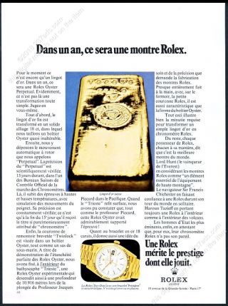 1972 Rolex Day Date President Watch Golf Ingot Photo Unusual French Print Ad