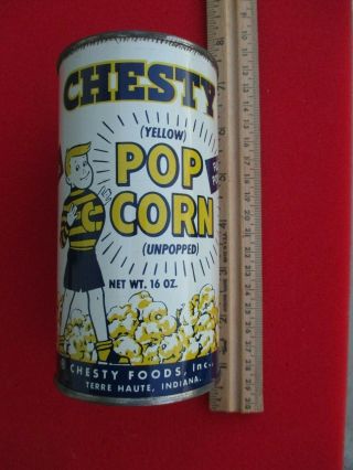 Vintage & Rare " Chesty " Popcorn (pop Corn) Tin Can Great Graphics