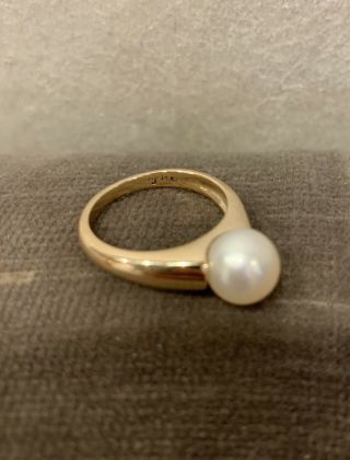 Vintage 14k Gold Wide Ring With Cultured Pearl