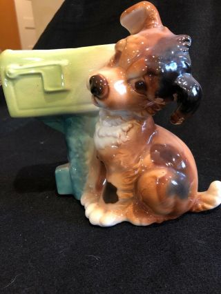 Vintage Royal Copley Ceramic Planter - Puppy Dog At Mail Box