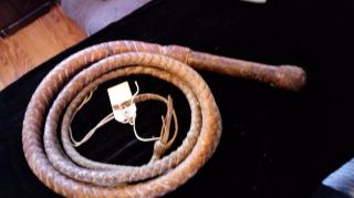 Vintage Wood Handle That Spins Braided Leather Bull Whip