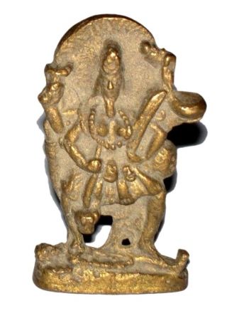 Brass Made Prosperity Amulet Goddess Kali Miniature Statue From India