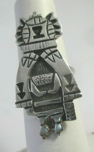 Vintage Crow Mother Kachina Figural Sterling Silver Ring Signed Jm Size 6.  25