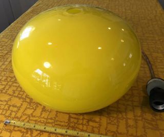 Vintage Yellow Mid Century Modern Pendent Lamp Globe Shade Mcm 12” W 9.  5” T