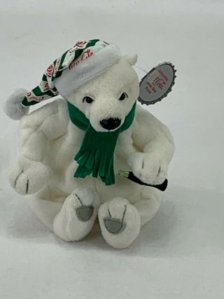 Coca - Cola Coke Polar Bear 6 " White Santa Hat Scarf Beanbag Plush Stuffed Toy