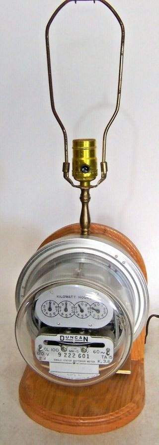 Steampunk Repurposed Vintage Duncan Electric Power Meter Oak Base Table Lamp