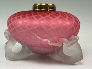 Antique Victorian Pink Diamond Quilted Mother Of Pearl Glass Lamp Font Base