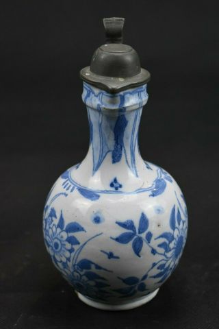Estate - Small Delftware Pitcher with Hinged Pewter Lid 2