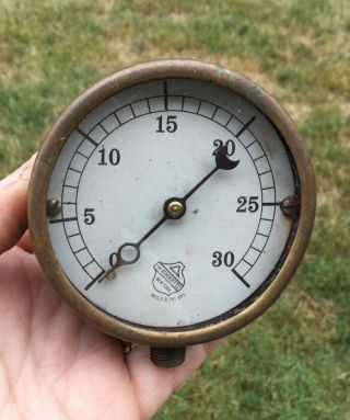 Antique Vintage Brass Ashcroft Pressure Gauge 0 - 30 Psi 2 1/2 " Dial - Steampunk?