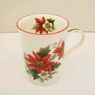 Poinsettia Christmas Mug Crown Trent Fine Bone China Coffee Cup Staffordshire.